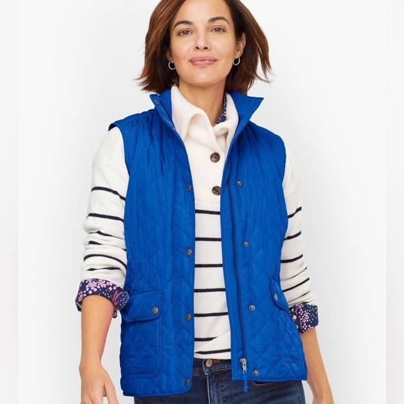 TALBOTS Blue honey comb vest size S is perfect for spring lightweight layers. ❤️ - Picture 1 of 4